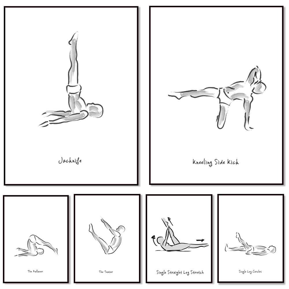 Pilates Yoga Combined - Infographies d'exercices de Pilates en noir
